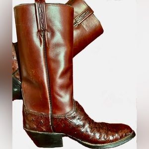Reddish brown Lucchese boots, unsure of the size, in good condition